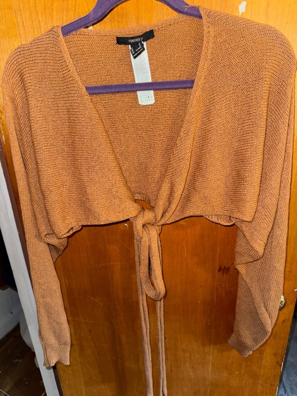 Forever 21 Camel Tie-Front Knit Shrug Cardigan